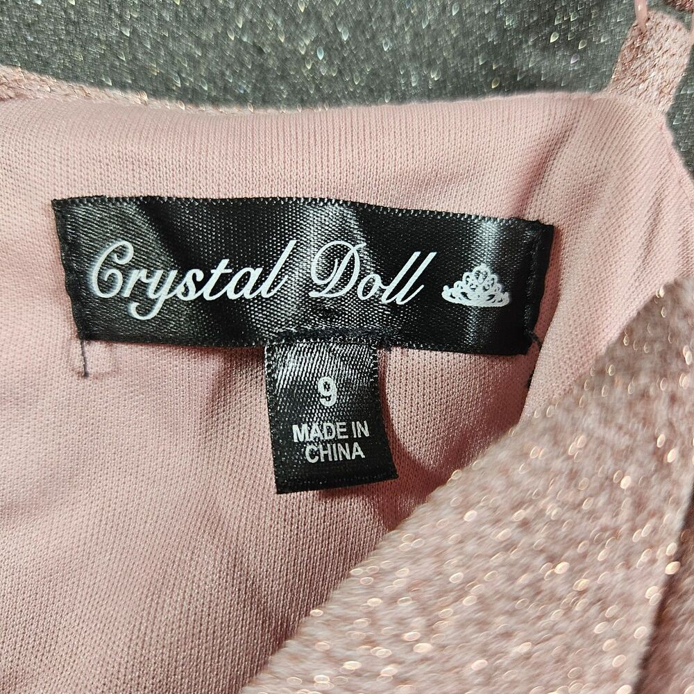 Crystal Doll Formal Dress SZ 9 Pink Shimmer Sleeveless Prom Party Evening Dress